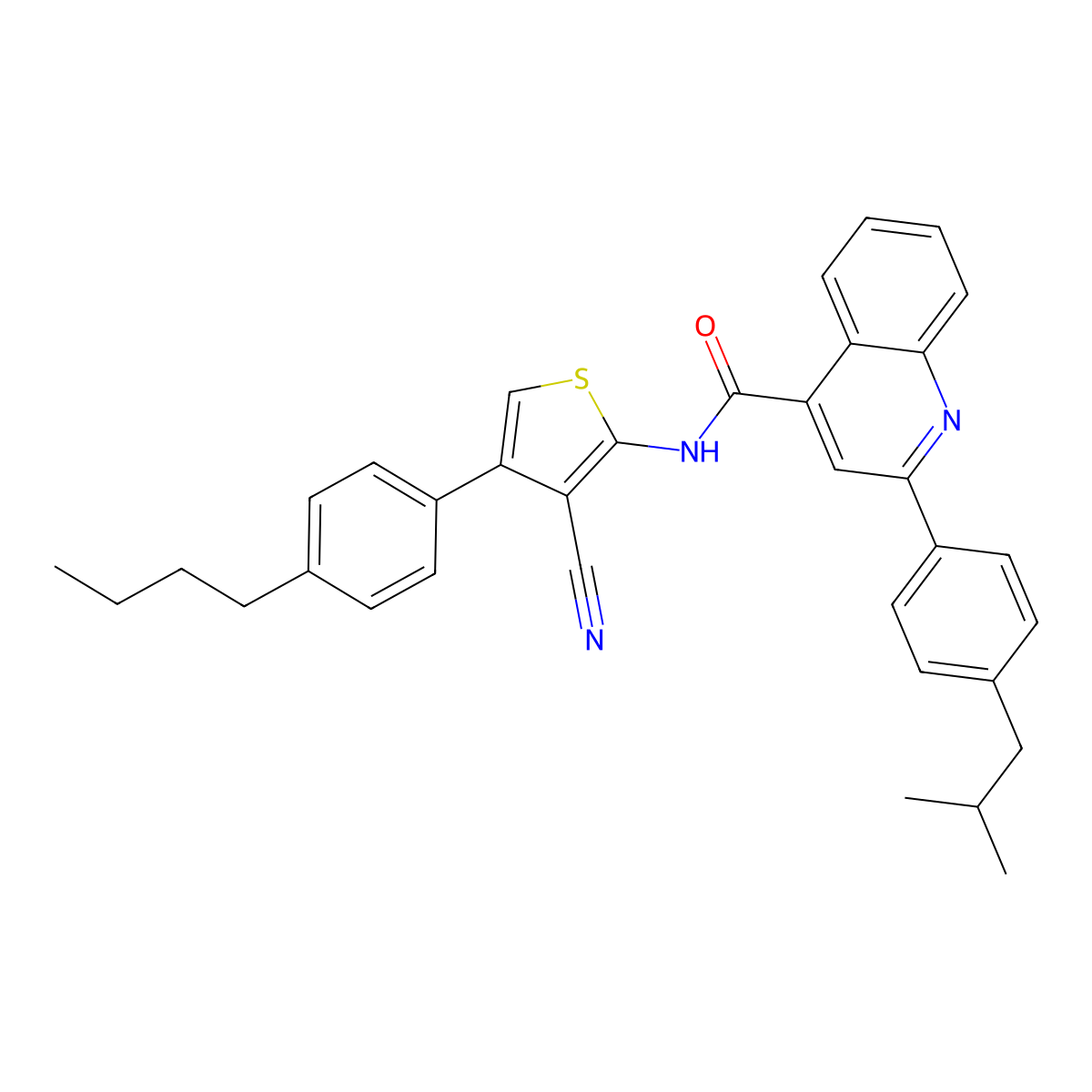 N-[4-(4-butylphenyl)-3-cyanothiophen-2-yl]-2-[4-(2-methylpropyl)phenyl]quinoline-4-carboxamide molecular structure, CAS 445024-71-5
