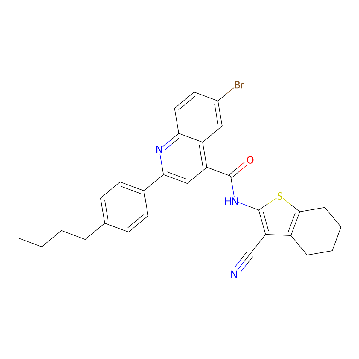 6-bromo-2-(4-butylphenyl)-N-(3-cyano-4,5,6,7-tetrahydro-1-benzothiophen-2-yl)quinoline-4-carboxamide molecular structure, CAS 445024-74-8