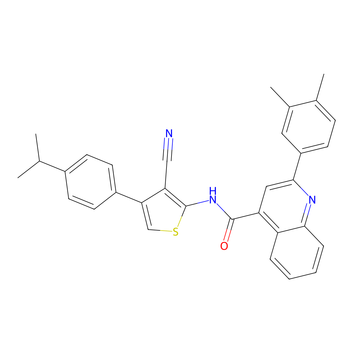 N-[3-cyano-4-(4-propan-2-ylphenyl)thiophen-2-yl]-2-(3,4-dimethylphenyl)quinoline-4-carboxamide molecular structure, CAS 445024-75-9