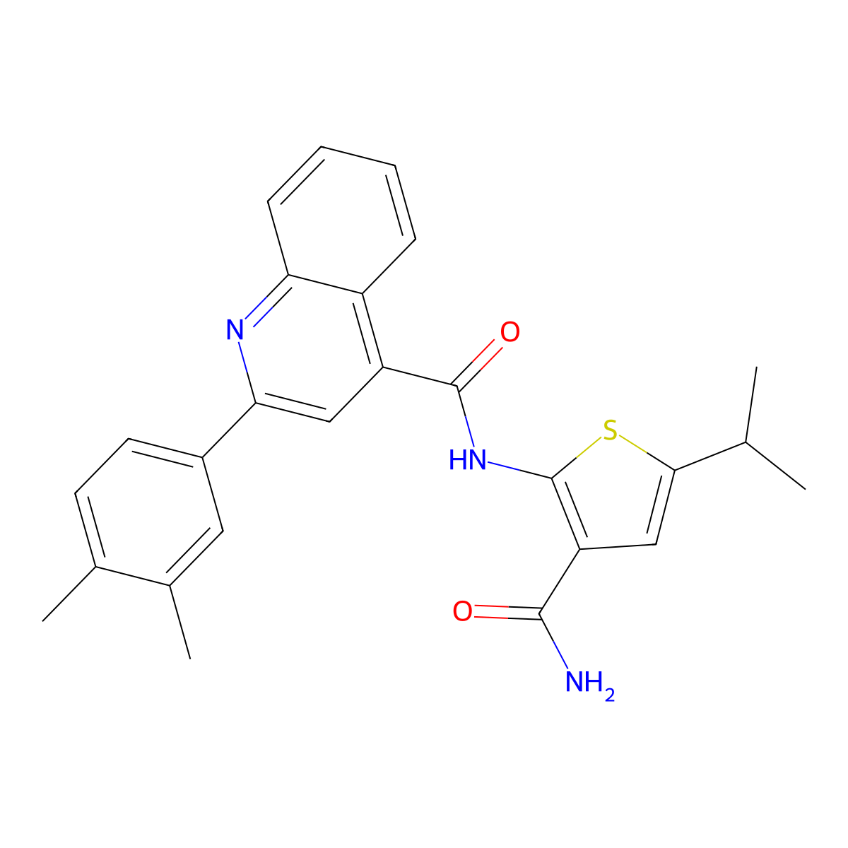 N-(3-carbamoyl-5-propan-2-ylthiophen-2-yl)-2-(3,4-dimethylphenyl)quinoline-4-carboxamide molecular structure, CAS 445024-82-8