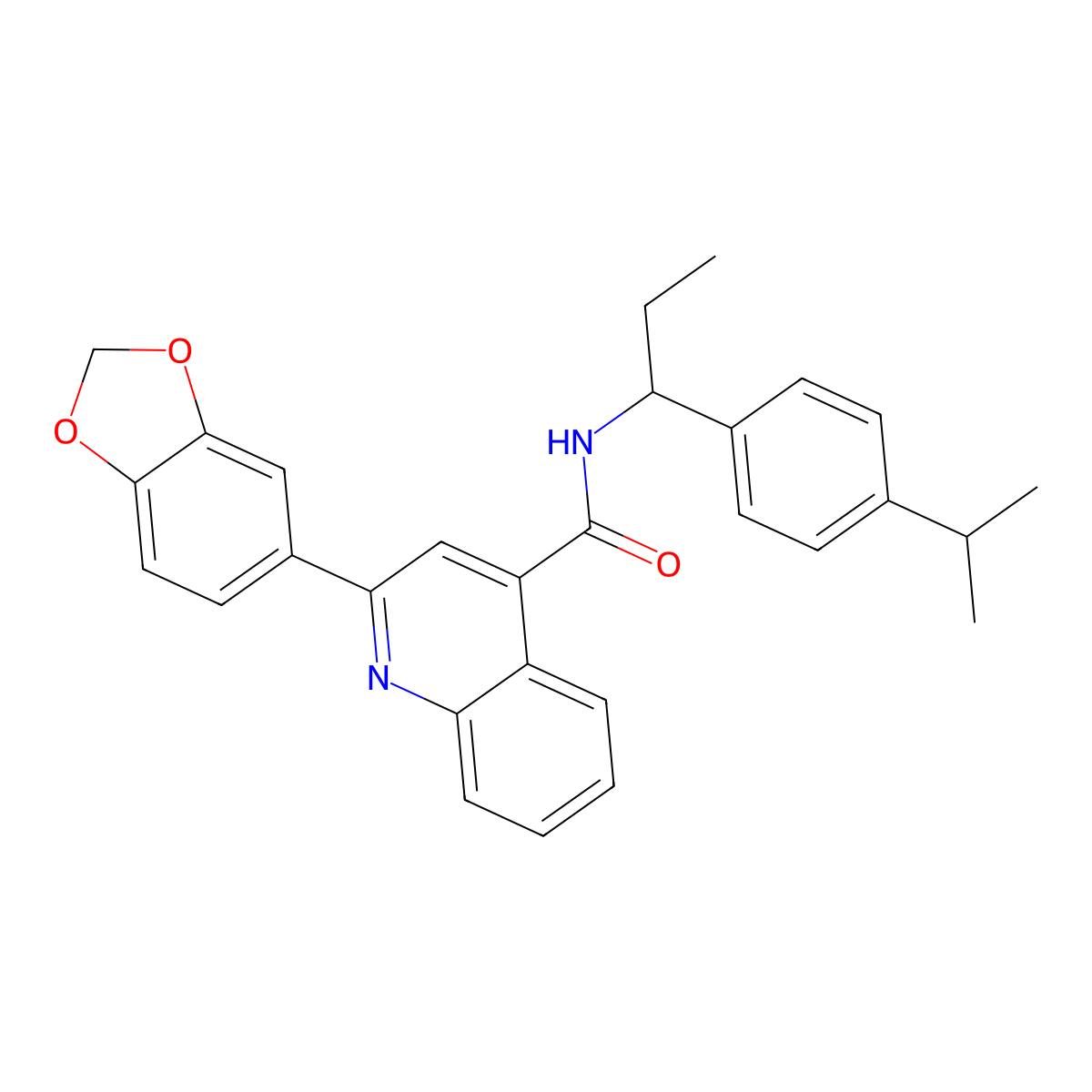 2-(1,3-benzodioxol-5-yl)-N-[1-(4-propan-2-ylphenyl)propyl]quinoline-4-carboxamide molecular structure, CAS 445025-07-0