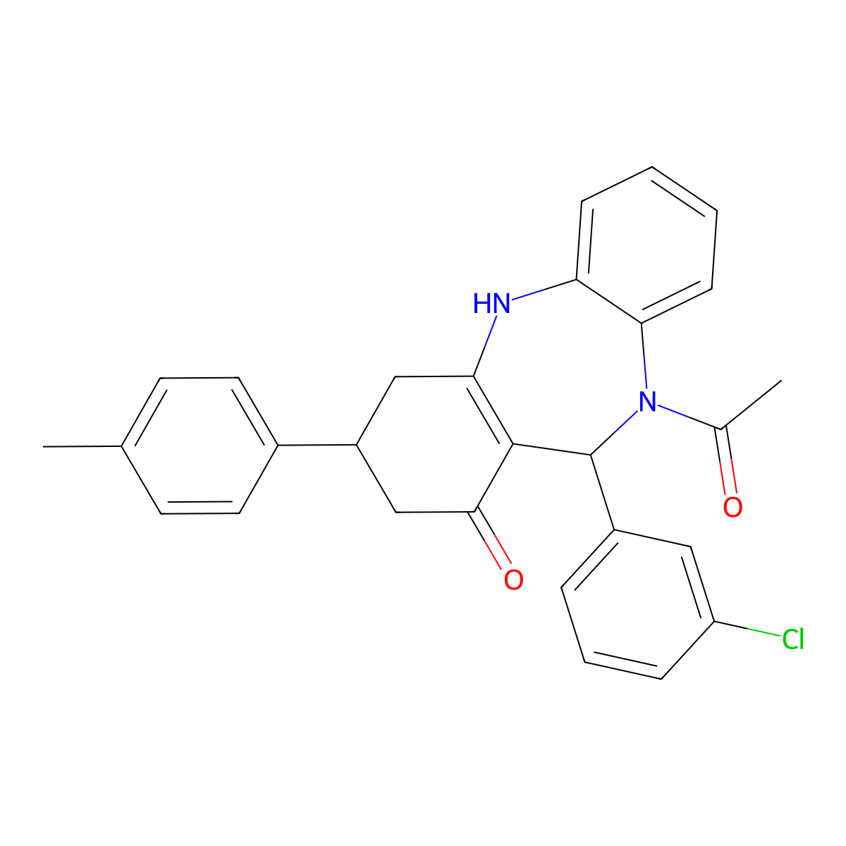 5-acetyl-6-(3-chlorophenyl)-9-(4-methylphenyl)-8,9,10,11-tetrahydro-6H-benzo[b][1,4]benzodiazepin-7-one molecular structure, CAS 445025-25-2