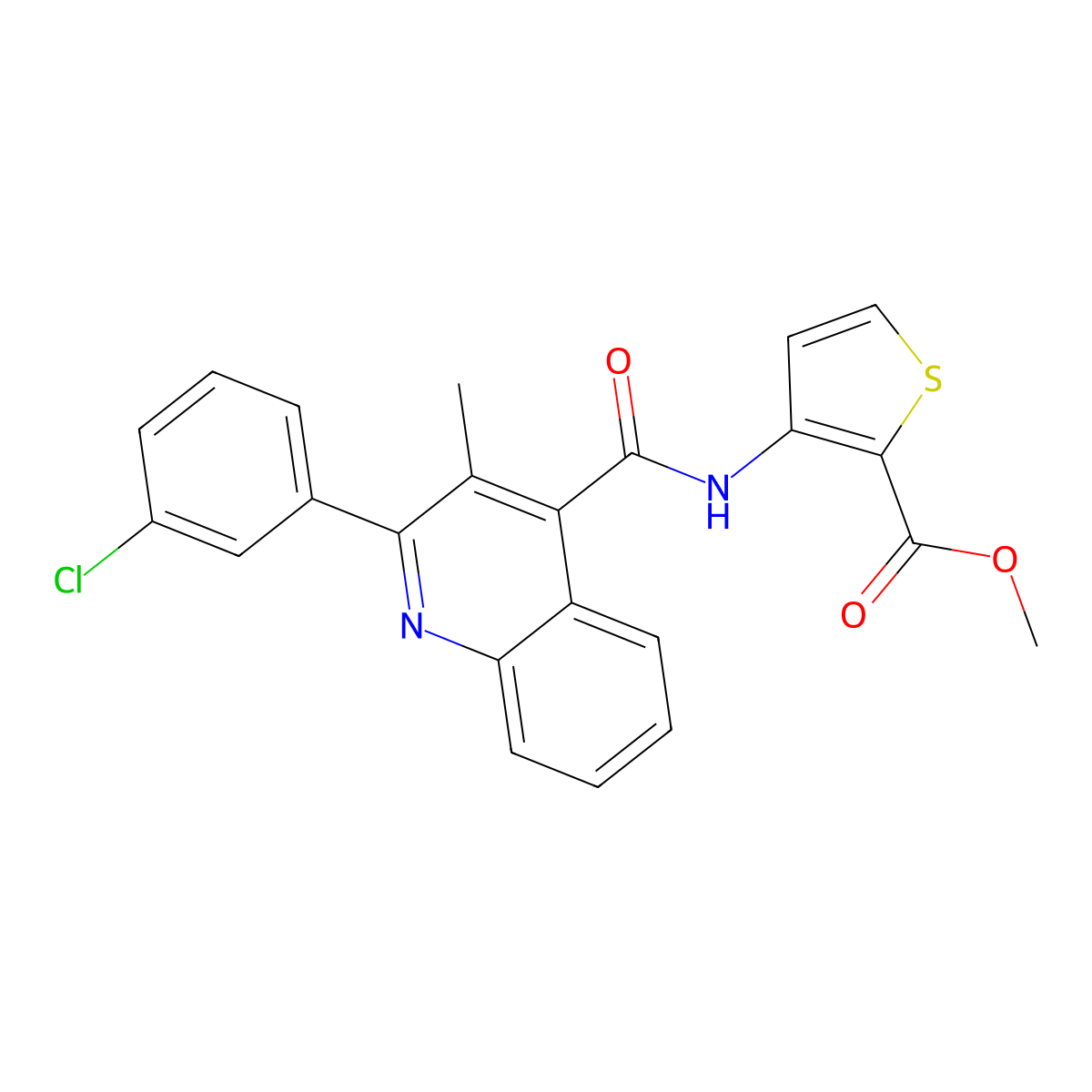 Methyl 3-[[2-(3-chlorophenyl)-3-methylquinoline-4-carbonyl]amino]thiophene-2-carboxylate molecular structure, CAS 445025-27-4