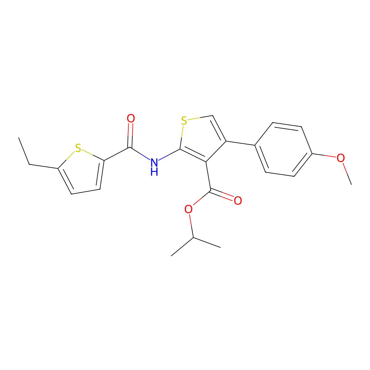 Isopropyl 2-{[(5-ethyl-2-thienyl)carbonyl]amino}-4-(4-methoxyphenyl)-3-thiophenecarboxylate molecular structure, CAS 445025-46-7