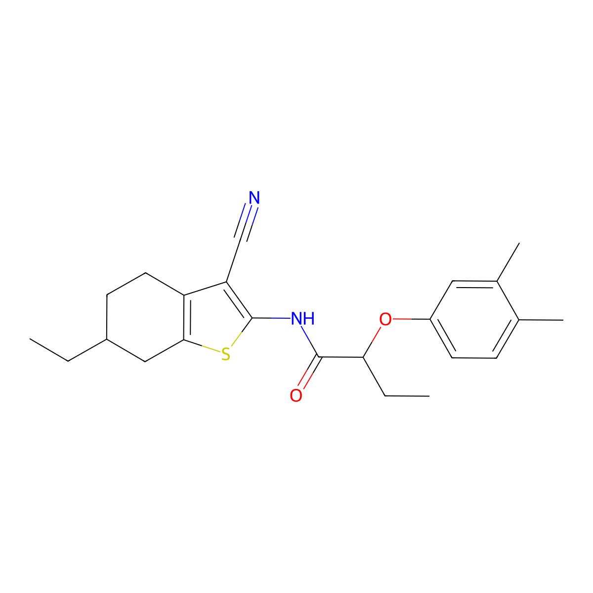N-(3-cyano-6-ethyl-4,5,6,7-tetrahydro-1-benzothiophen-2-yl)-2-(3,4-dimethylphenoxy)butanamide molecular structure, CAS 445025-47-8