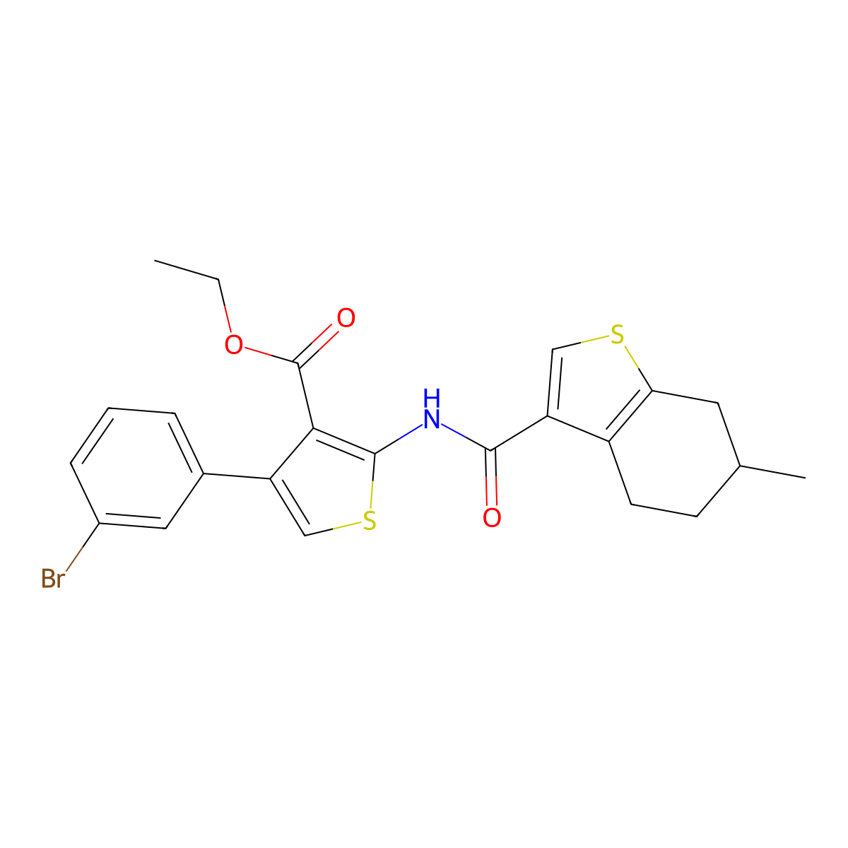 Ethyl 4-(3-bromophenyl)-2-[(6-methyl-4,5,6,7-tetrahydro-1-benzothiophene-3-carbonyl)amino]thiophene-3-carboxylate molecular structure, CAS 445025-57-0