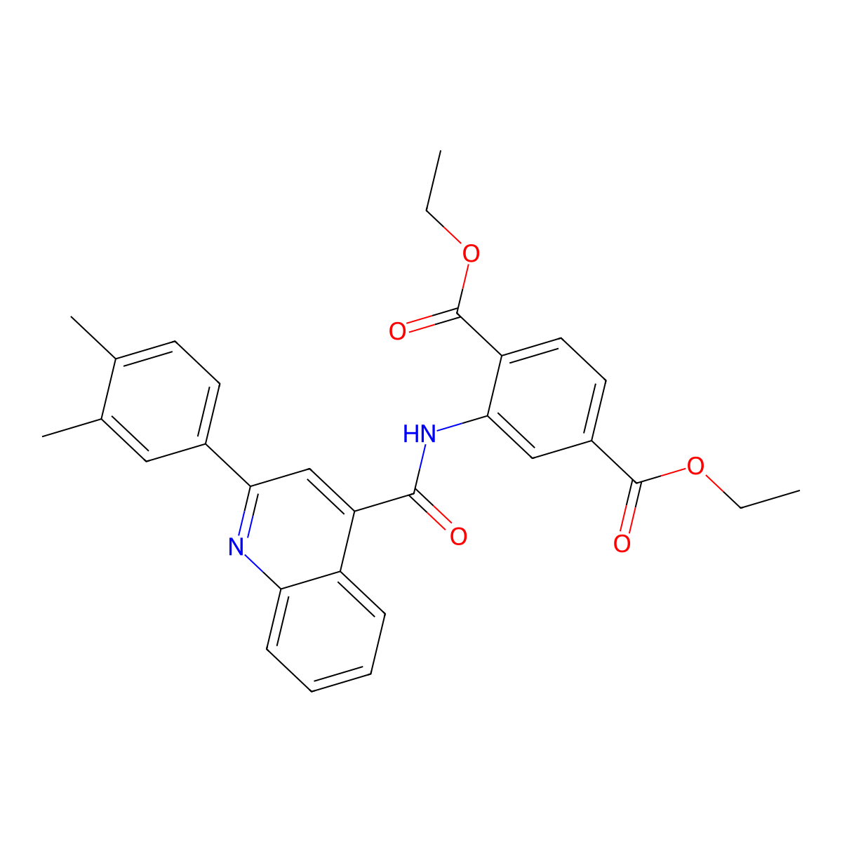 Diethyl 2-({[2-(3,4-dimethylphenyl)-4-quinolinyl]carbonyl}amino)terephthalate molecular structure, CAS 445025-59-2