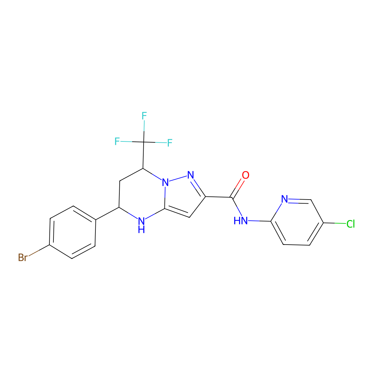 5-(4-bromophenyl)-N-(5-chloropyridin-2-yl)-7-(trifluoromethyl)-4,5,6,7-tetrahydropyrazolo[1,5-a]pyrimidine-2-carboxamide molecular structure, CAS 445025-75-2