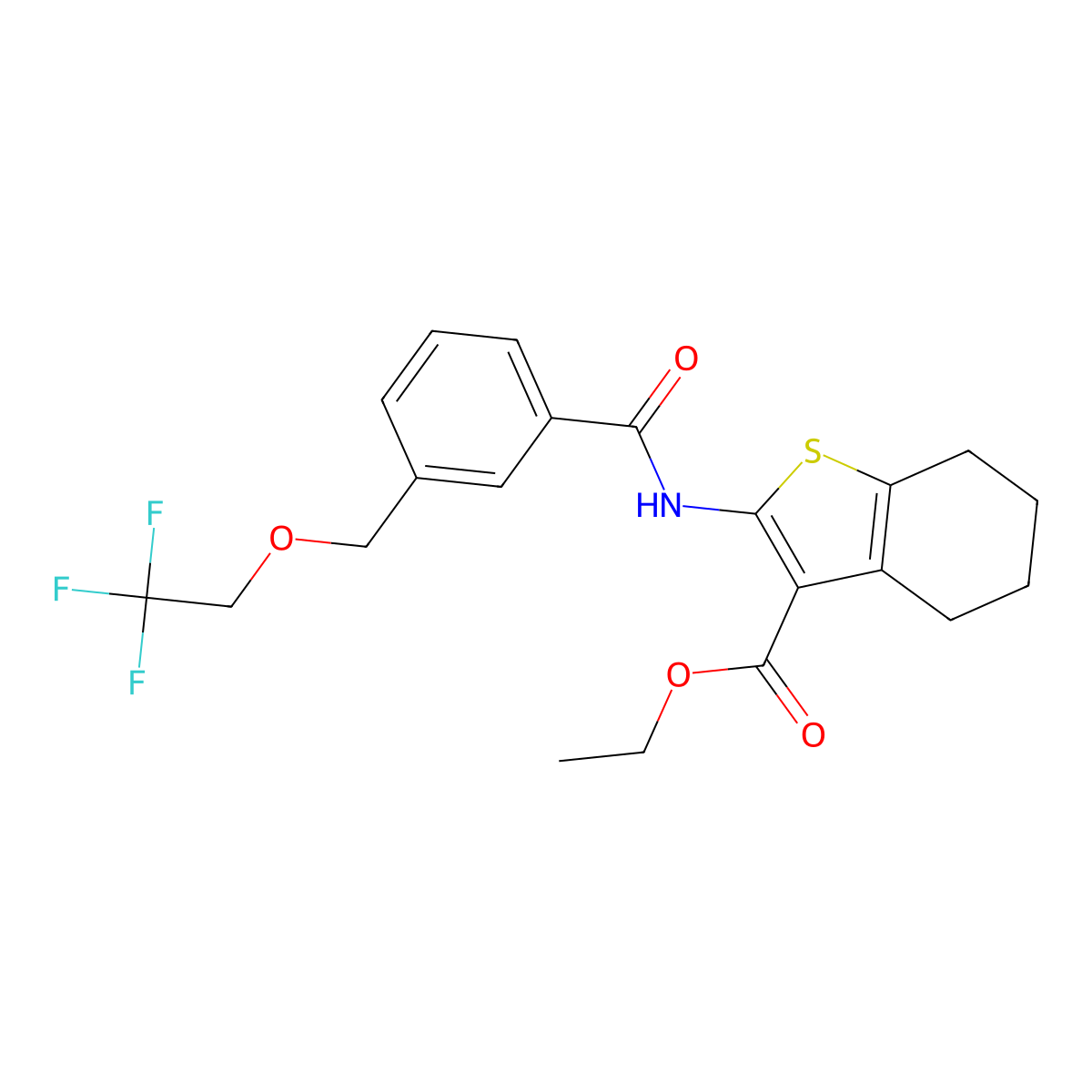 Ethyl 2-[[3-(2,2,2-trifluoroethoxymethyl)benzoyl]amino]-4,5,6,7-tetrahydro-1-benzothiophene-3-carboxylate molecular structure, CAS 445025-77-4