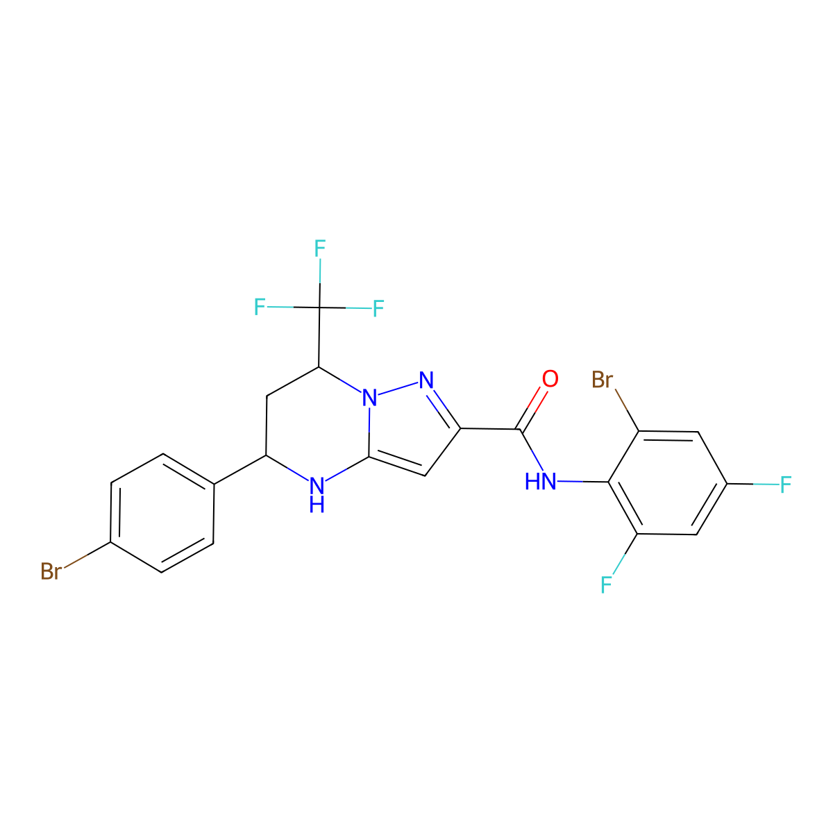 N-(2-bromo-4,6-difluorophenyl)-5-(4-bromophenyl)-7-(trifluoromethyl)-4,5,6,7-tetrahydropyrazolo[1,5-a]pyrimidine-2-carboxamide molecular structure, CAS 445025-81-0