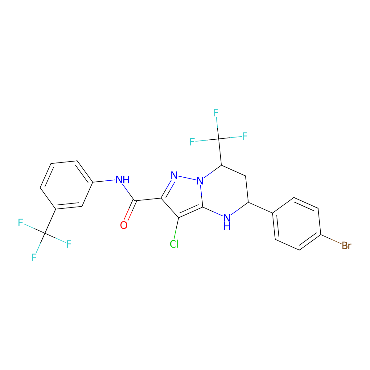 5-(4-bromophenyl)-3-chloro-7-(trifluoromethyl)-N-[3-(trifluoromethyl)phenyl]-4,5,6,7-tetrahydropyrazolo[1,5-a]pyrimidine-2-carboxamide molecular structure, CAS 445025-84-3