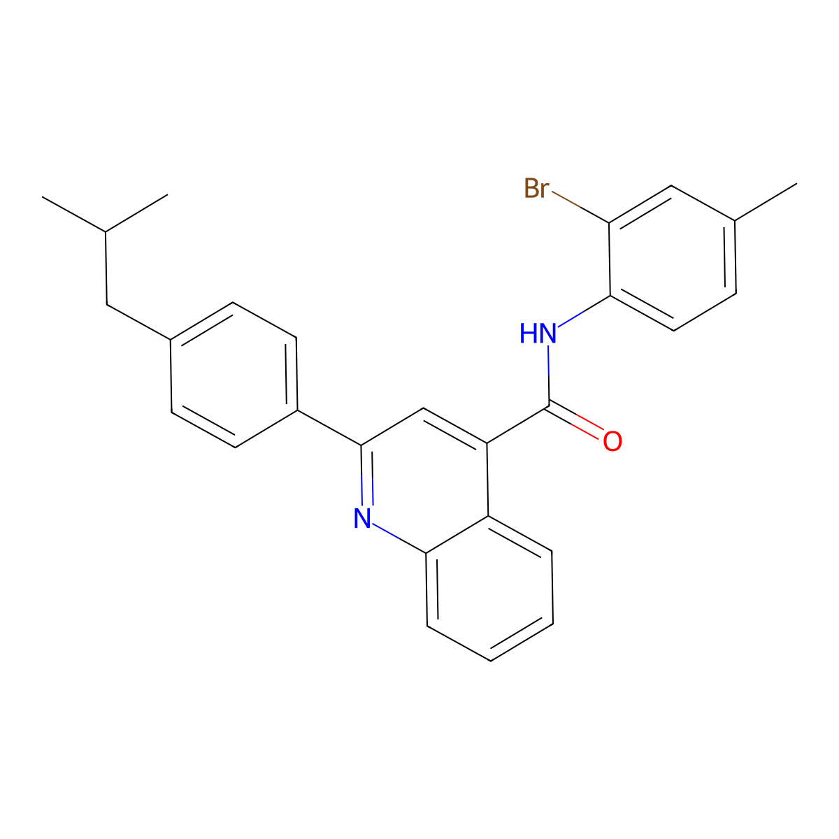 N-(2-bromo-4-methylphenyl)-2-[4-(2-methylpropyl)phenyl]quinoline-4-carboxamide molecular structure, CAS 445027-99-6
