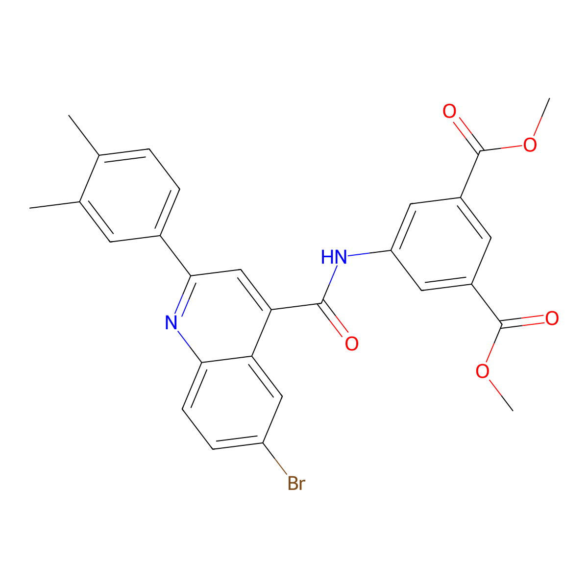 Dimethyl 5-({[6-bromo-2-(3,4-dimethylphenyl)-4-quinolinyl]carbonyl}amino)isophthalate molecular structure, CAS 445028-41-1