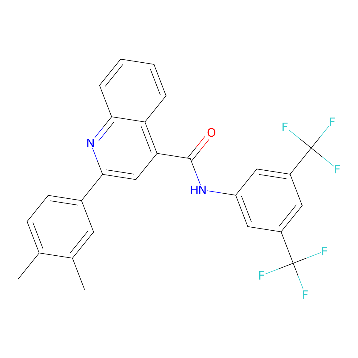 N-[3,5-bis(trifluoromethyl)phenyl]-2-(3,4-dimethylphenyl)quinoline-4-carboxamide molecular structure, CAS 445028-47-7