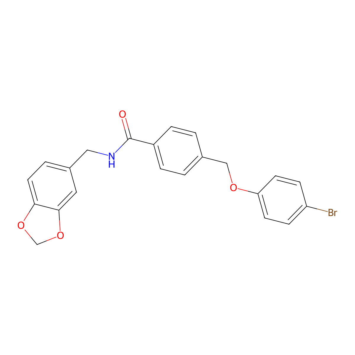 N-(1,3-benzodioxol-5-ylmethyl)-4-[(4-bromophenoxy)methyl]benzamide molecular structure, CAS 445028-49-9