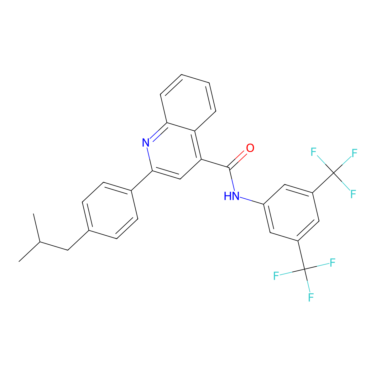 N-[3,5-bis(trifluoromethyl)phenyl]-2-[4-(2-methylpropyl)phenyl]quinoline-4-carboxamide molecular structure, CAS 445028-50-2