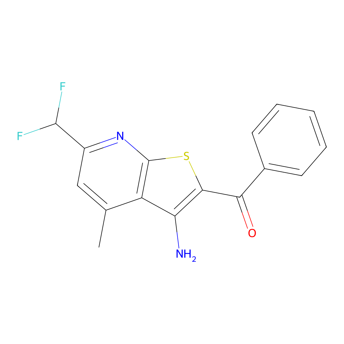 [3-Amino-6-(difluoromethyl)-4-methylthieno[2,3-b]pyridin-2-yl](phenyl)methanone molecular structure, CAS 445028-51-3