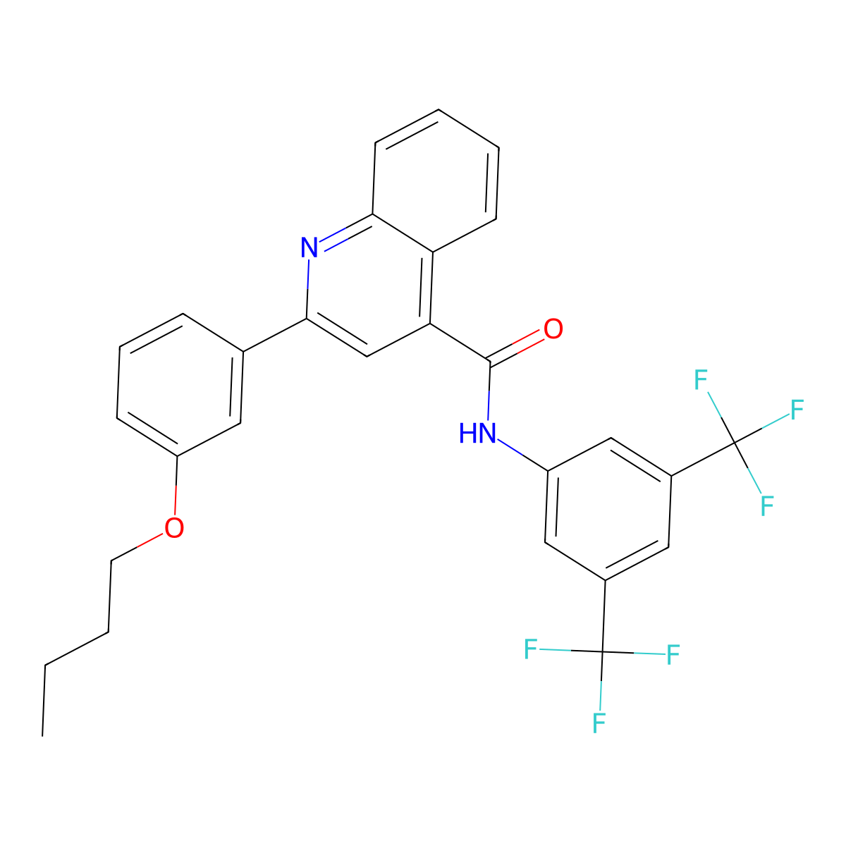 N-[3,5-bis(trifluoromethyl)phenyl]-2-(3-butoxyphenyl)quinoline-4-carboxamide molecular structure, CAS 445028-57-9