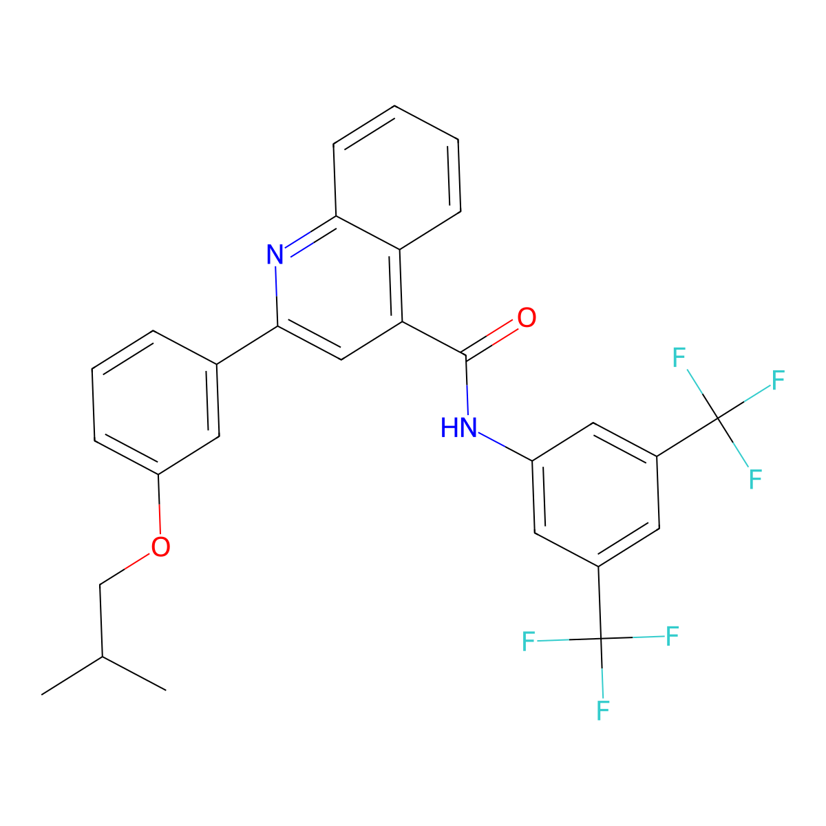 N-[3,5-bis(trifluoromethyl)phenyl]-2-[3-(2-methylpropoxy)phenyl]quinoline-4-carboxamide molecular structure, CAS 445028-66-0