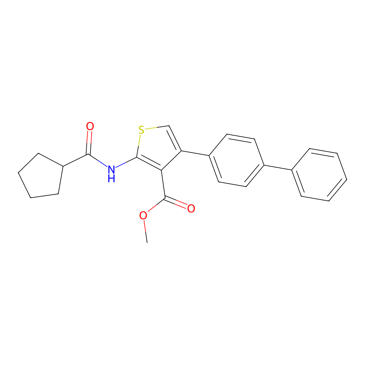 Methyl 2-(cyclopentanecarbonylamino)-4-(4-phenylphenyl)thiophene-3-carboxylate molecular structure, CAS 445029-37-8