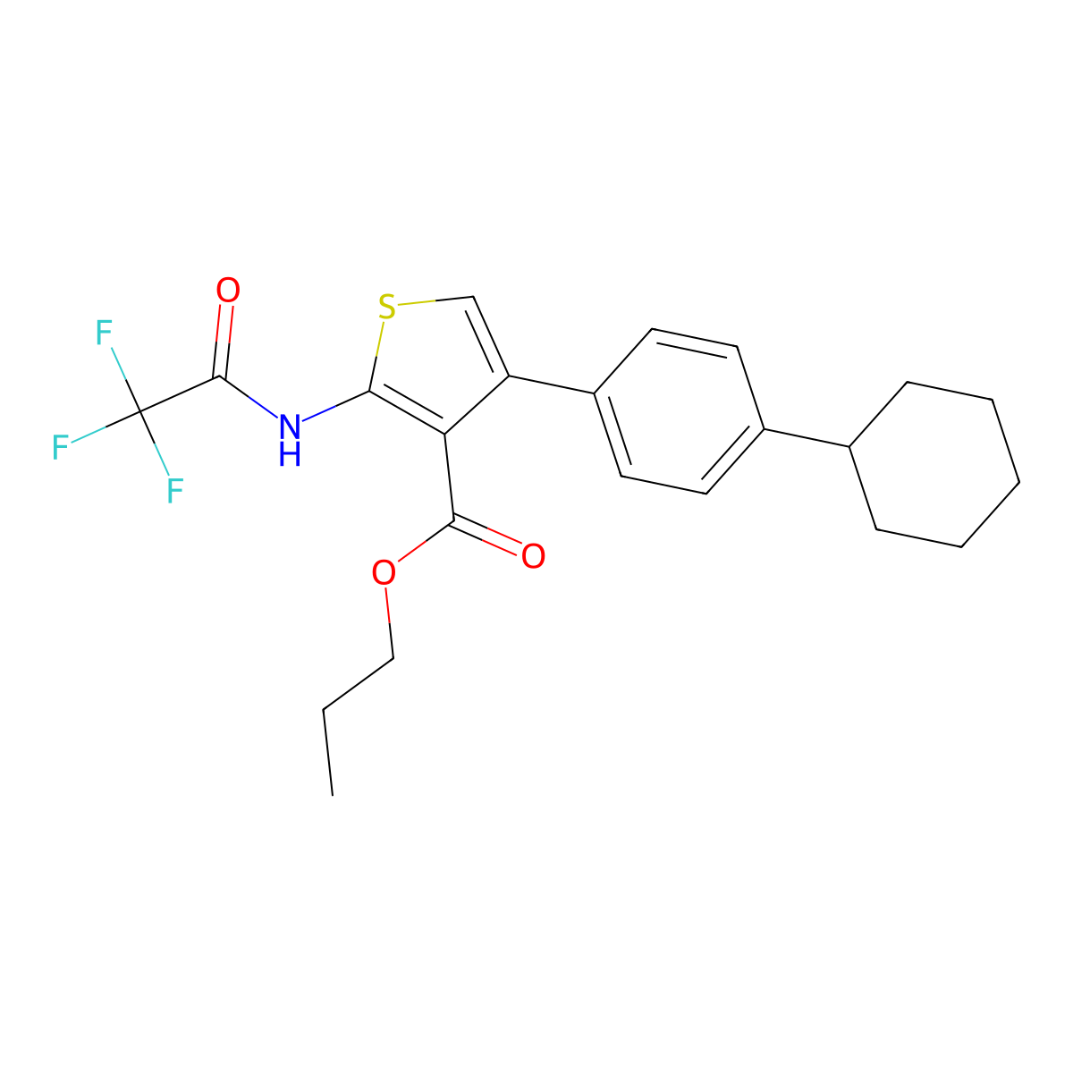 Propyl 4-(4-cyclohexylphenyl)-2-[(2,2,2-trifluoroacetyl)amino]thiophene-3-carboxylate molecular structure, CAS 445029-40-3