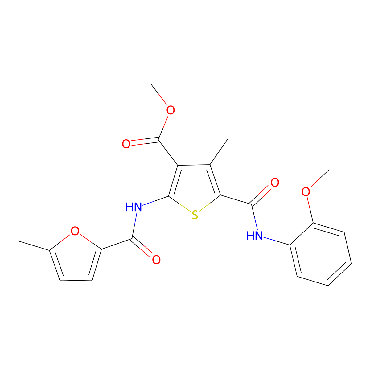 Methyl 5-[(2-methoxyanilino)carbonyl]-4-methyl-2-[(5-methyl-2-furoyl)amino]-3-thiophenecarboxylate molecular structure, CAS 445029-49-2