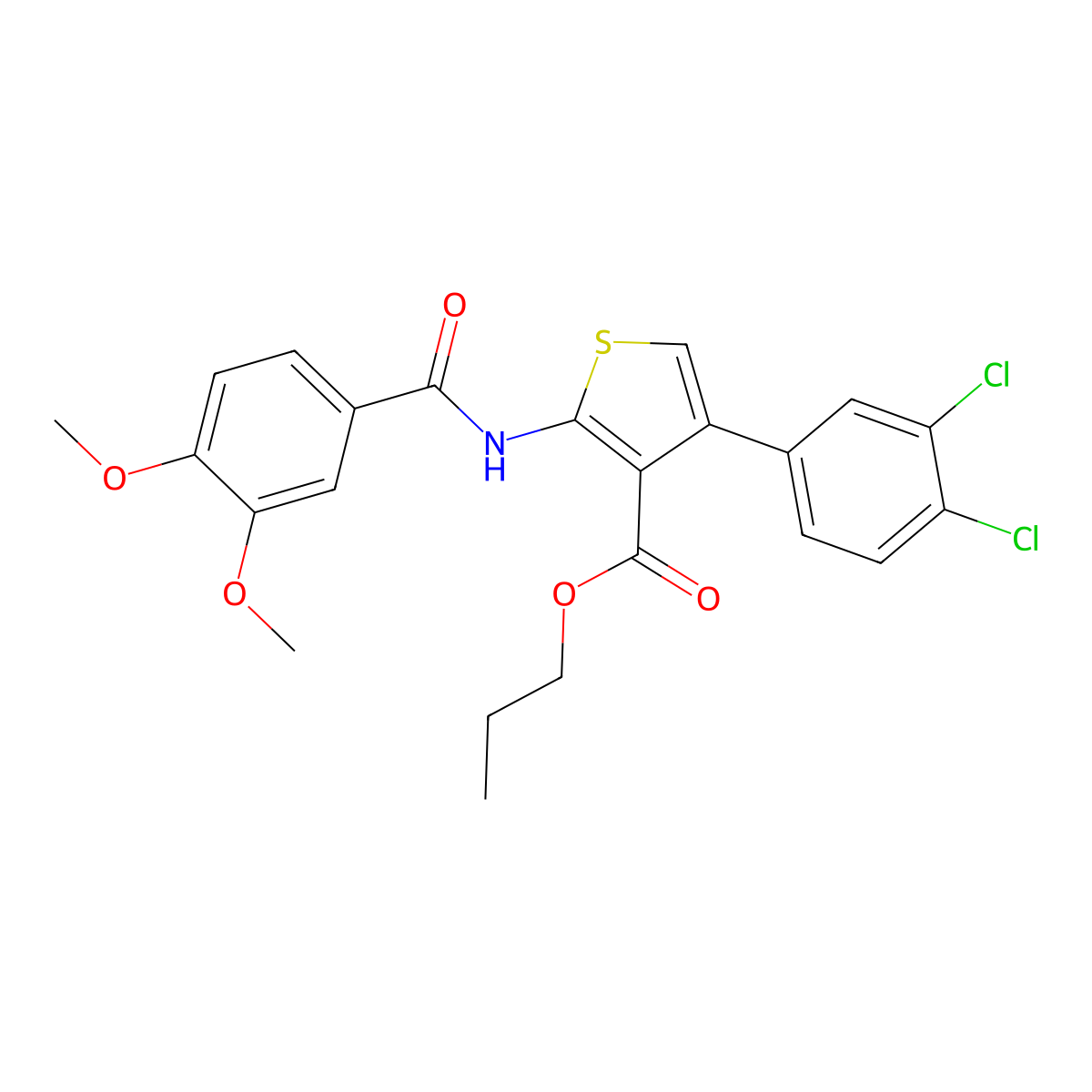 Propyl 4-(3,4-dichlorophenyl)-2-[(3,4-dimethoxybenzoyl)amino]thiophene-3-carboxylate molecular structure, CAS 445029-55-0
