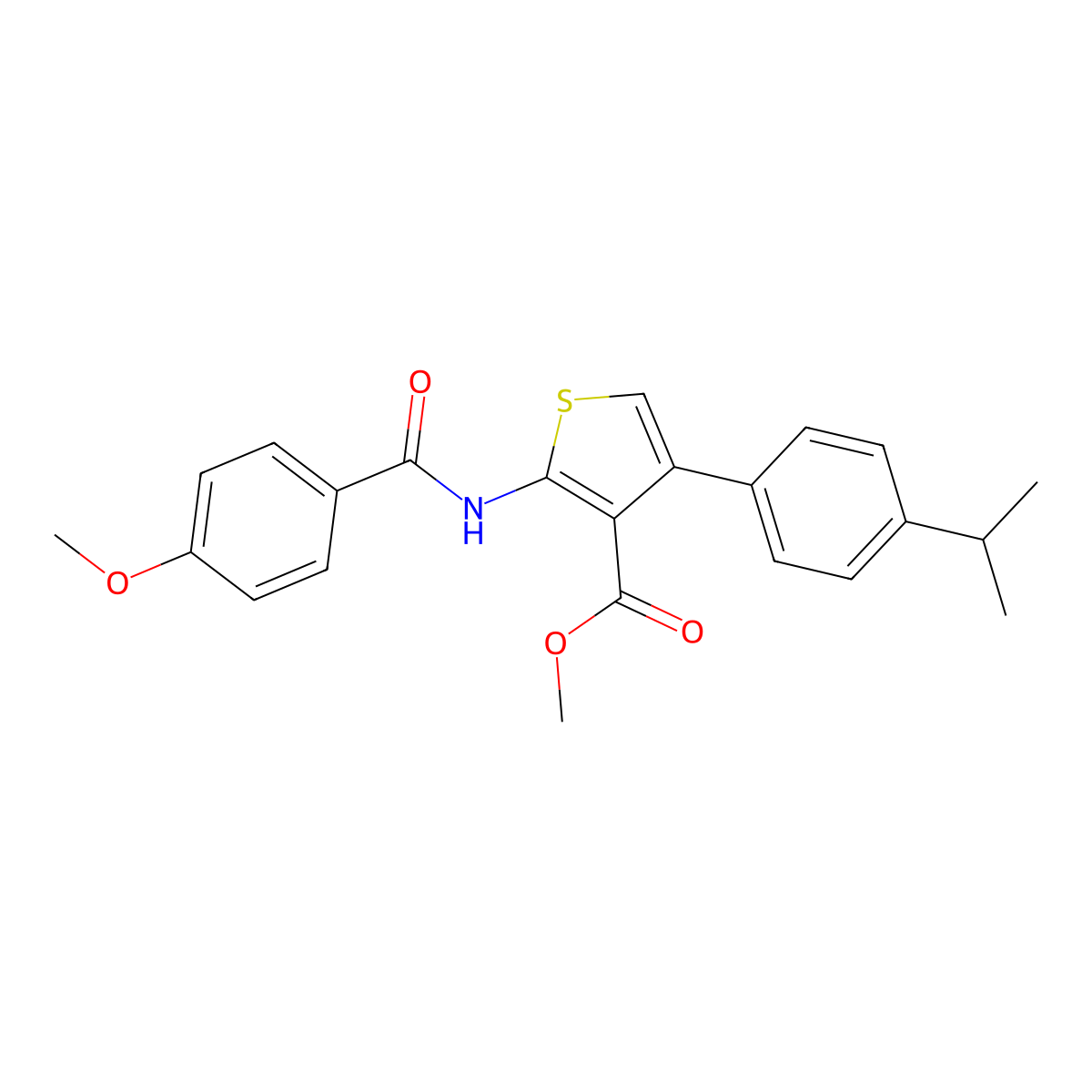 Methyl 2-[(4-methoxybenzoyl)amino]-4-(4-propan-2-ylphenyl)thiophene-3-carboxylate molecular structure, CAS 445029-56-1