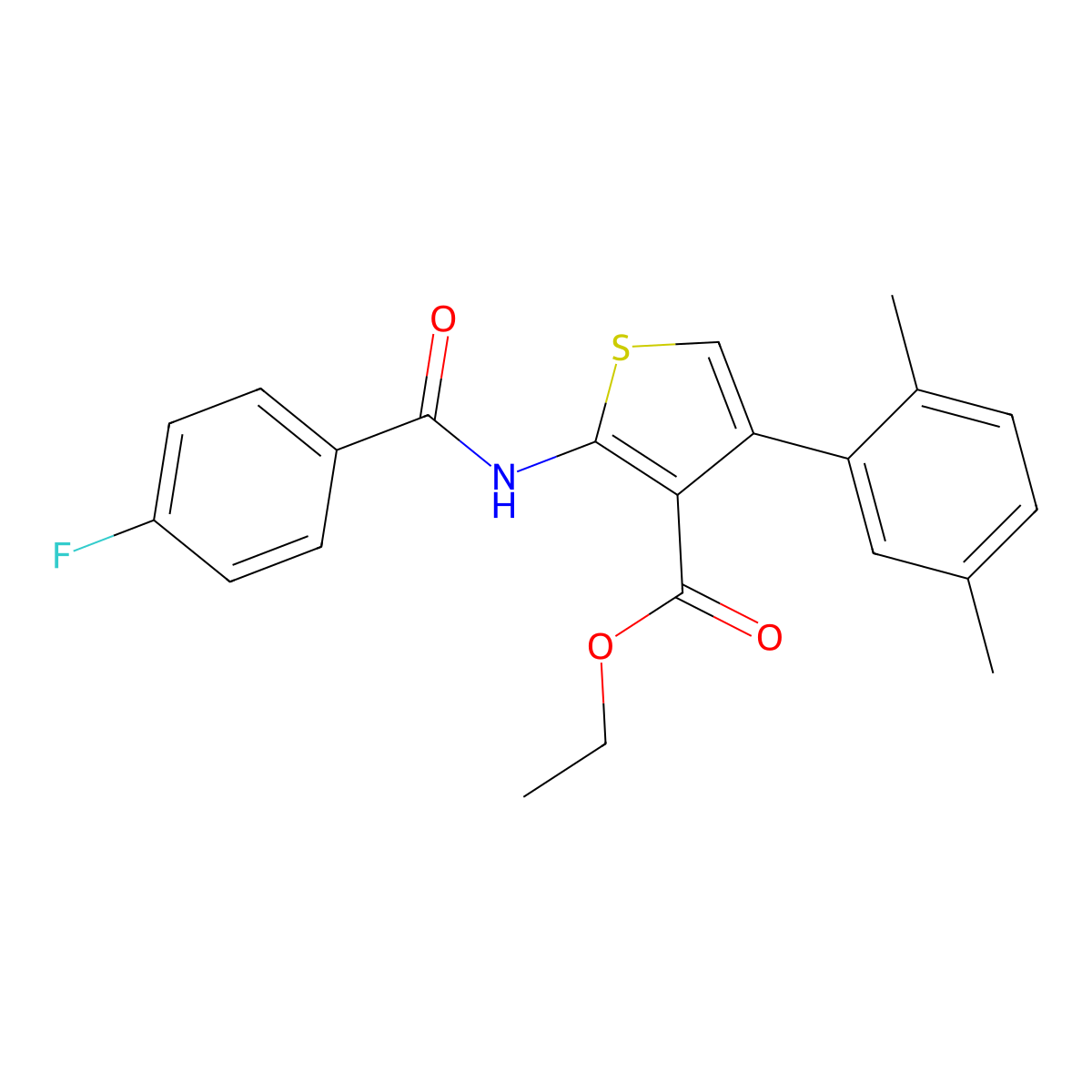 Ethyl 4-(2,5-dimethylphenyl)-2-[(4-fluorobenzoyl)amino]thiophene-3-carboxylate molecular structure, CAS 445029-65-2