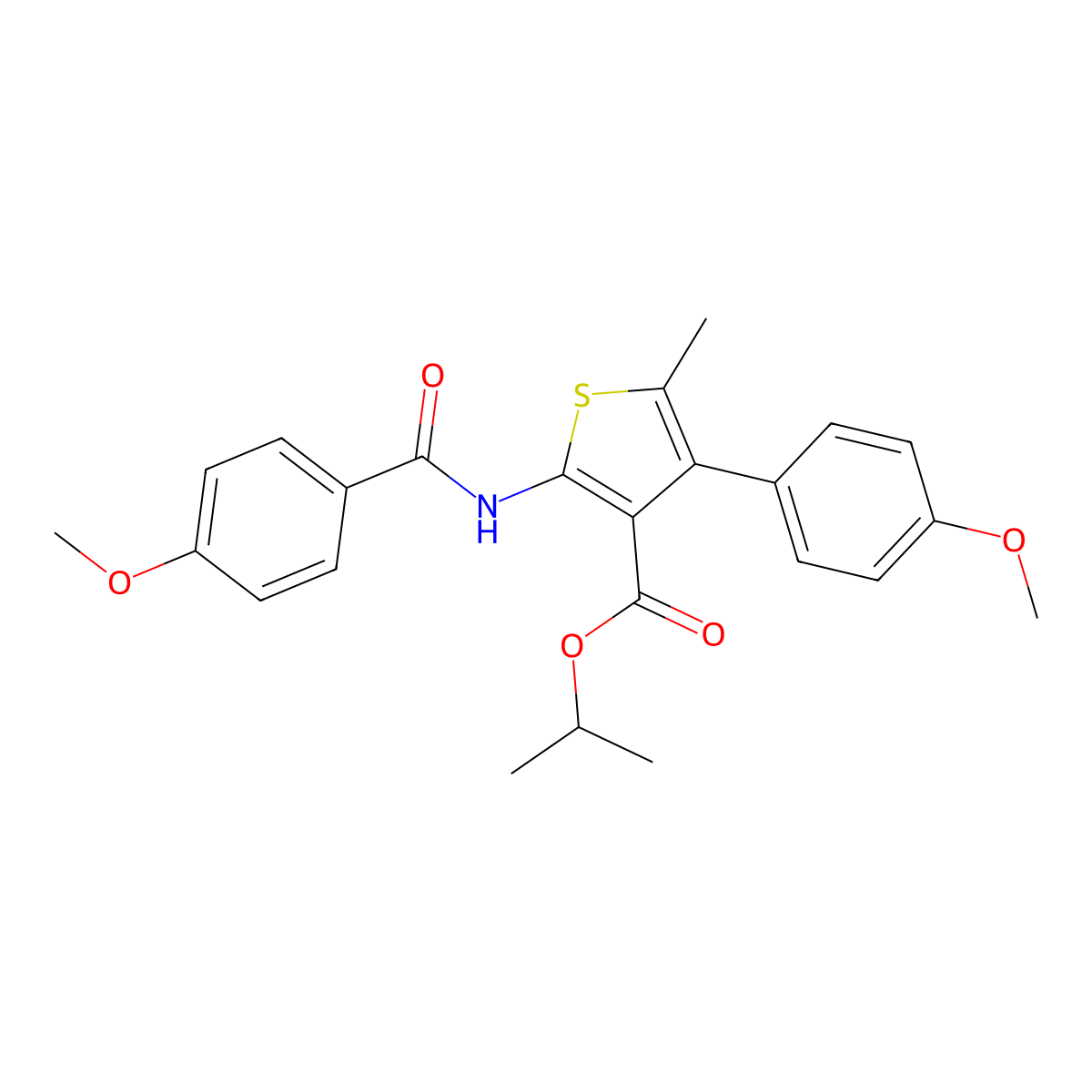 Propan-2-yl 2-[(4-methoxybenzoyl)amino]-4-(4-methoxyphenyl)-5-methylthiophene-3-carboxylate molecular structure, CAS 445029-76-5