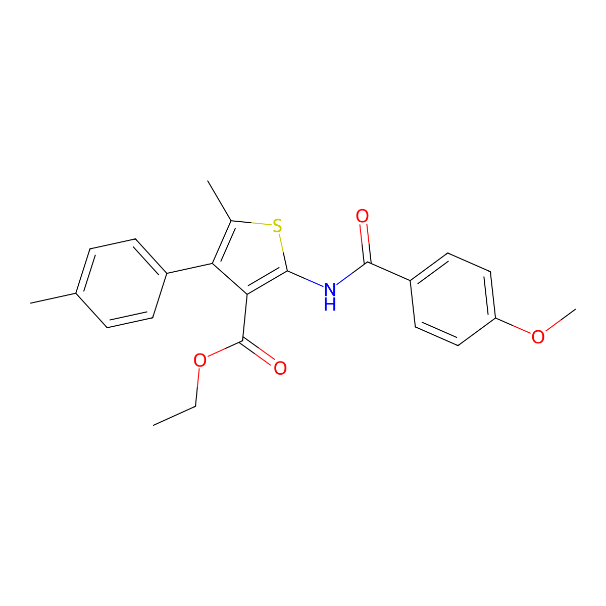 Ethyl 2-[(4-methoxybenzoyl)amino]-5-methyl-4-(4-methylphenyl)thiophene-3-carboxylate molecular structure, CAS 445029-78-7
