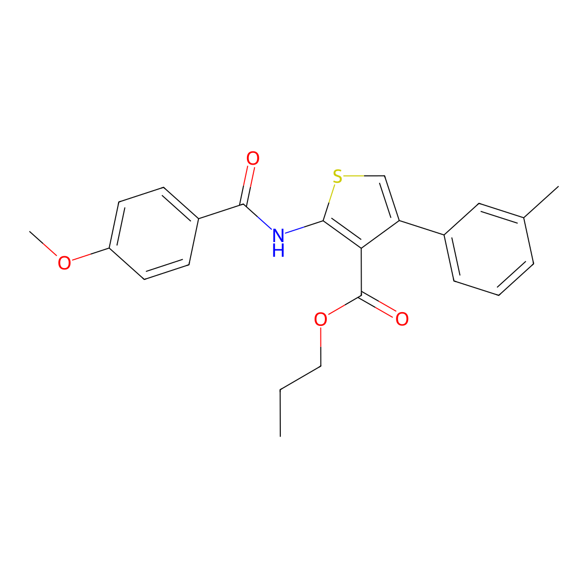 Propyl 2-[(4-methoxybenzoyl)amino]-4-(3-methylphenyl)thiophene-3-carboxylate molecular structure, CAS 445029-79-8