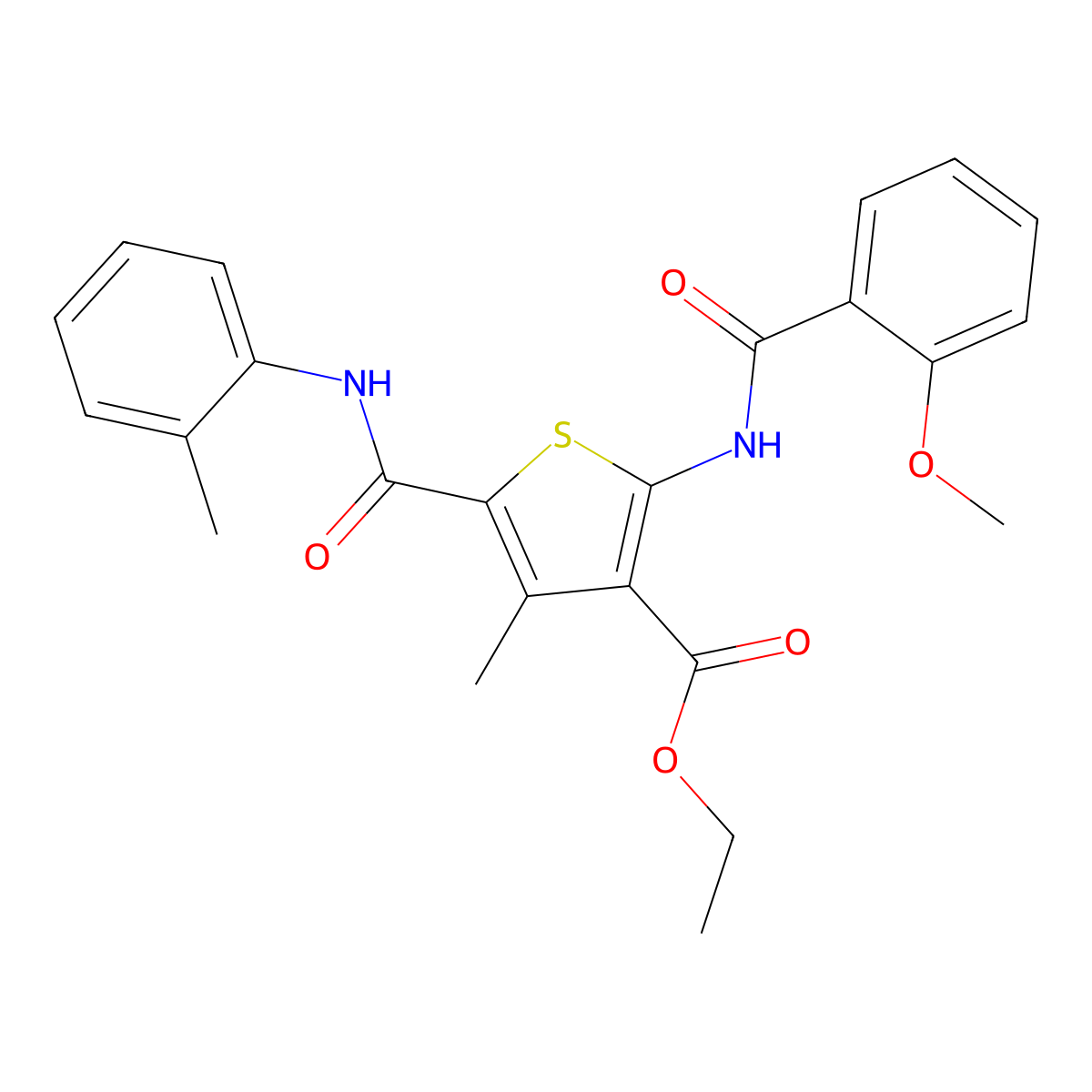Ethyl 2-[(2-methoxybenzoyl)amino]-4-methyl-5-[(2-methylphenyl)carbamoyl]thiophene-3-carboxylate molecular structure, CAS 445029-81-2