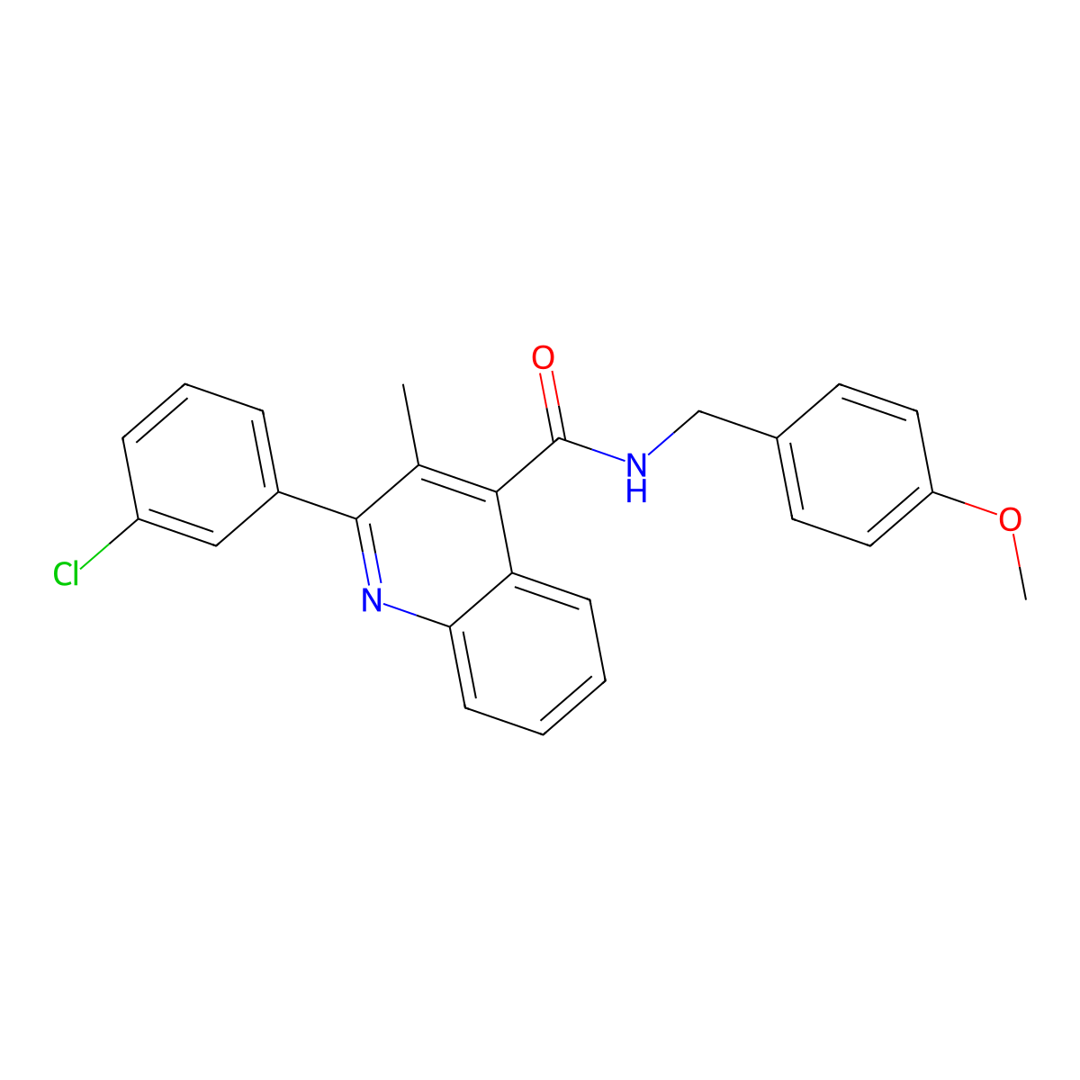 2-(3-chlorophenyl)-N-[(4-methoxyphenyl)methyl]-3-methylquinoline-4-carboxamide molecular structure, CAS 445030-73-9