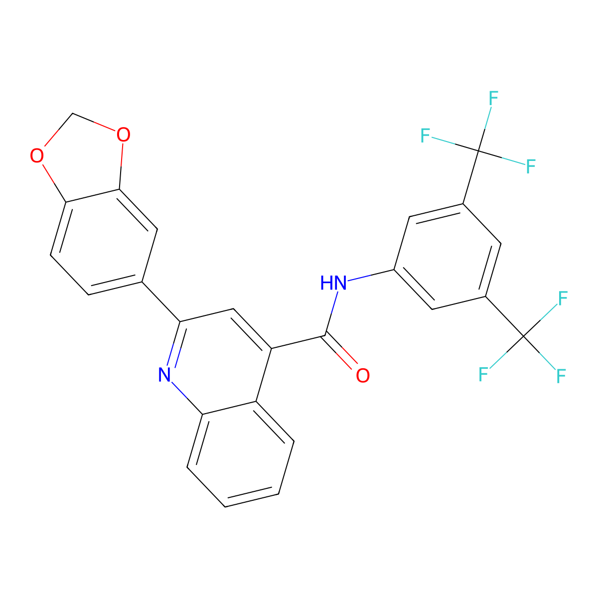 2-(1,3-benzodioxol-5-yl)-N-[3,5-bis(trifluoromethyl)phenyl]quinoline-4-carboxamide molecular structure, CAS 445030-74-0