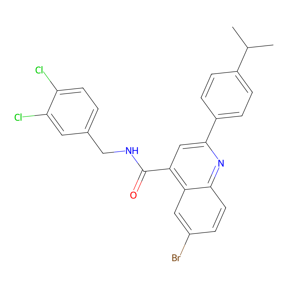 6-bromo-N-(3,4-dichlorobenzyl)-2-(4-isopropylphenyl)-4-quinolinecarboxamide molecular structure, CAS 445030-96-6