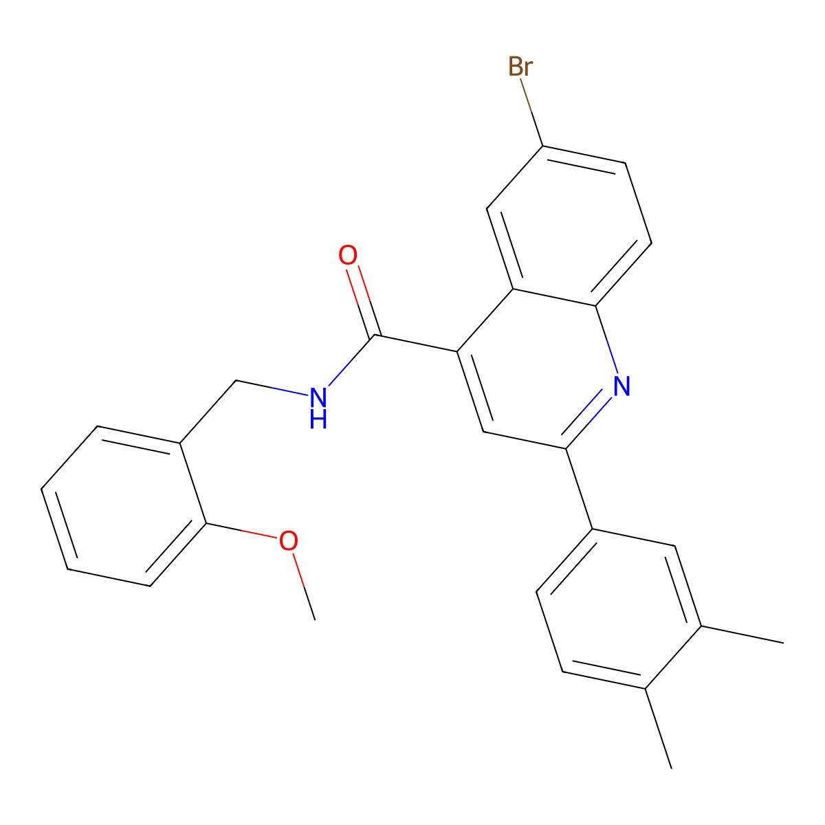 6-bromo-2-(3,4-dimethylphenyl)-N-(2-methoxybenzyl)-4-quinolinecarboxamide molecular structure, CAS 445031-03-8