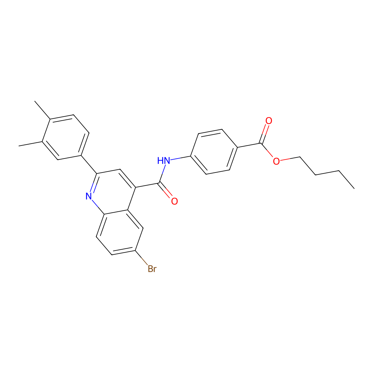 Butyl 4-[[6-bromo-2-(3,4-dimethylphenyl)quinoline-4-carbonyl]amino]benzoate molecular structure, CAS 445031-06-1