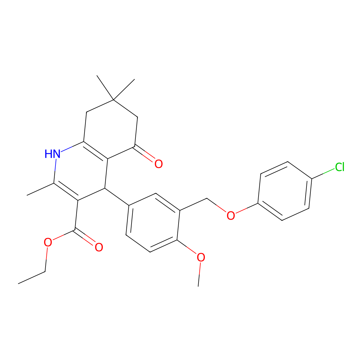 Ethyl 4-{3-[(4-chlorophenoxy)methyl]-4-methoxyphenyl}-2,7,7-trimethyl-5-oxo-1,4,5,6,7,8-hexahydro-3-quinolinecarboxylate molecular structure, CAS 445031-37-8