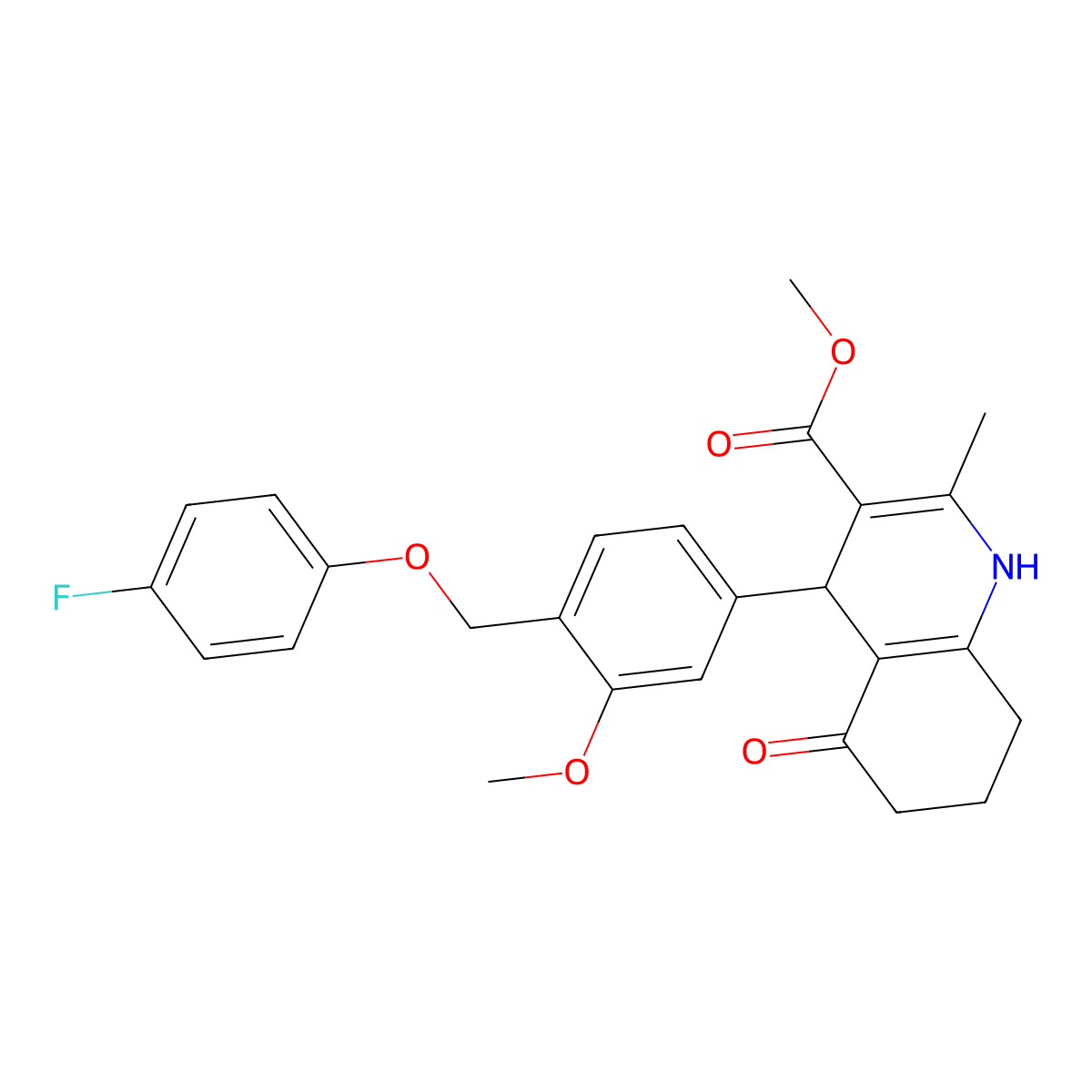 Methyl 4-{4-[(4-fluorophenoxy)methyl]-3-methoxyphenyl}-2-methyl-5-oxo-1,4,5,6,7,8-hexahydro-3-quinolinecarboxylate molecular structure, CAS 445031-38-9