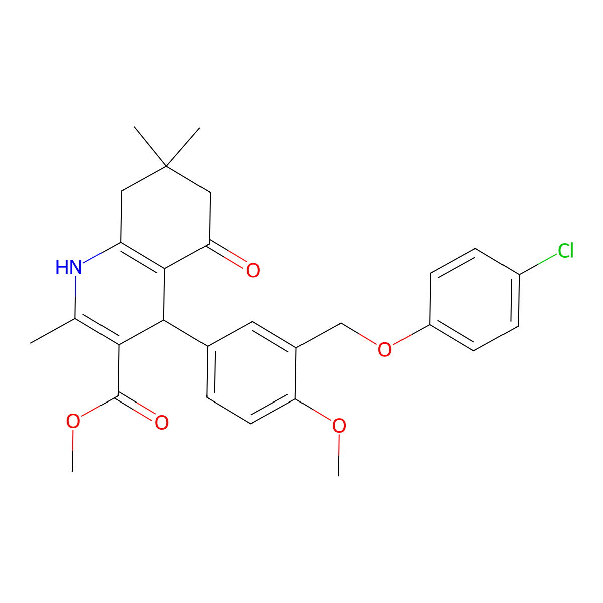 Methyl 4-{3-[(4-chlorophenoxy)methyl]-4-methoxyphenyl}-2,7,7-trimethyl-5-oxo-1,4,5,6,7,8-hexahydro-3-quinolinecarboxylate molecular structure, CAS 445031-40-3