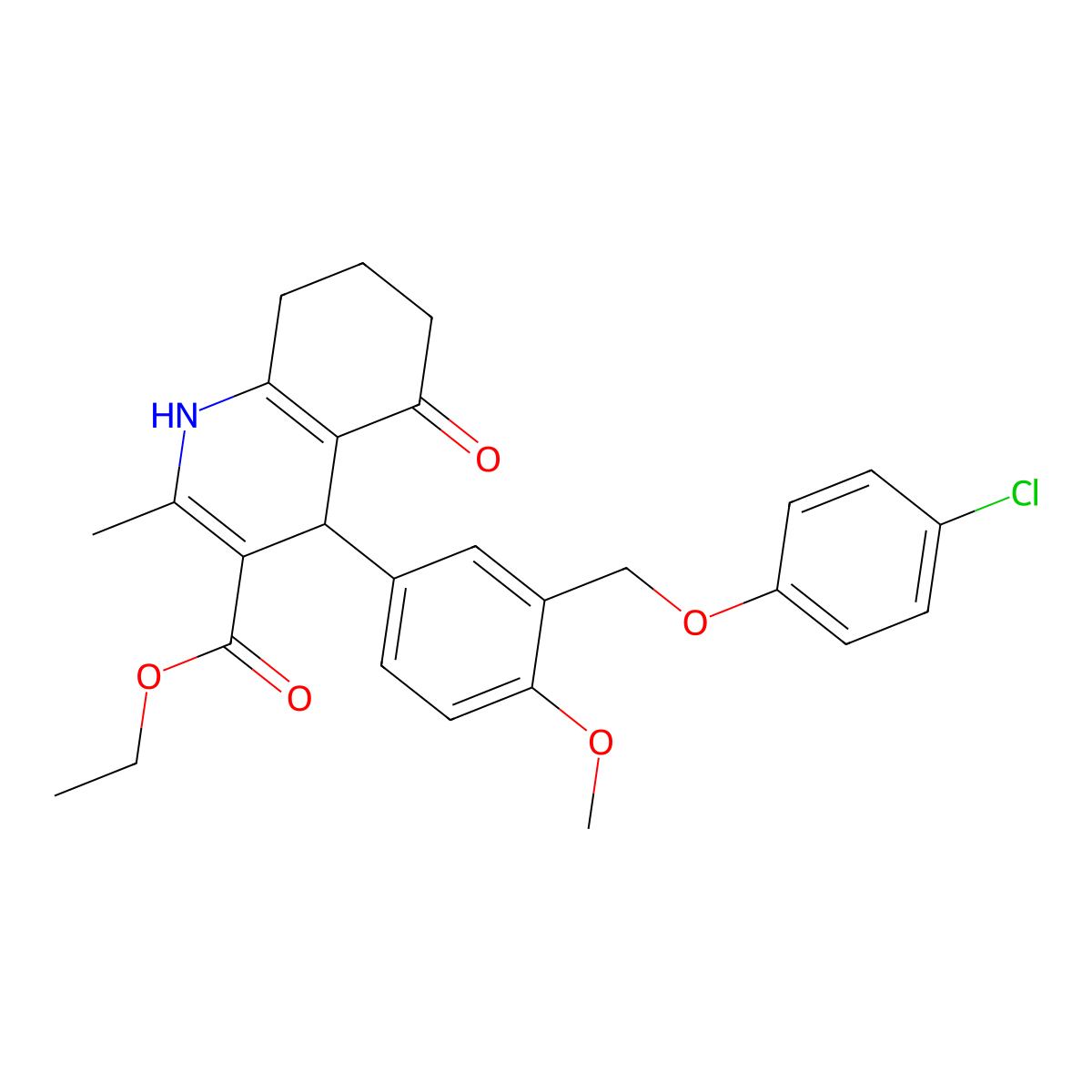 Ethyl 4-{3-[(4-chlorophenoxy)methyl]-4-methoxyphenyl}-2-methyl-5-oxo-1,4,5,6,7,8-hexahydro-3-quinolinecarboxylate molecular structure, CAS 445031-41-4
