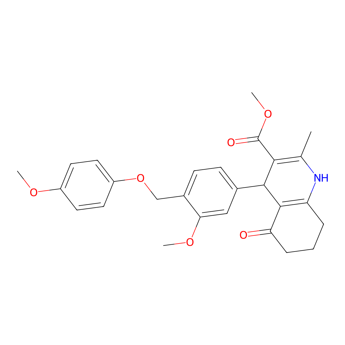 Methyl 4-{3-methoxy-4-[(4-methoxyphenoxy)methyl]phenyl}-2-methyl-5-oxo-1,4,5,6,7,8-hexahydro-3-quinolinecarboxylate molecular structure, CAS 445031-47-0