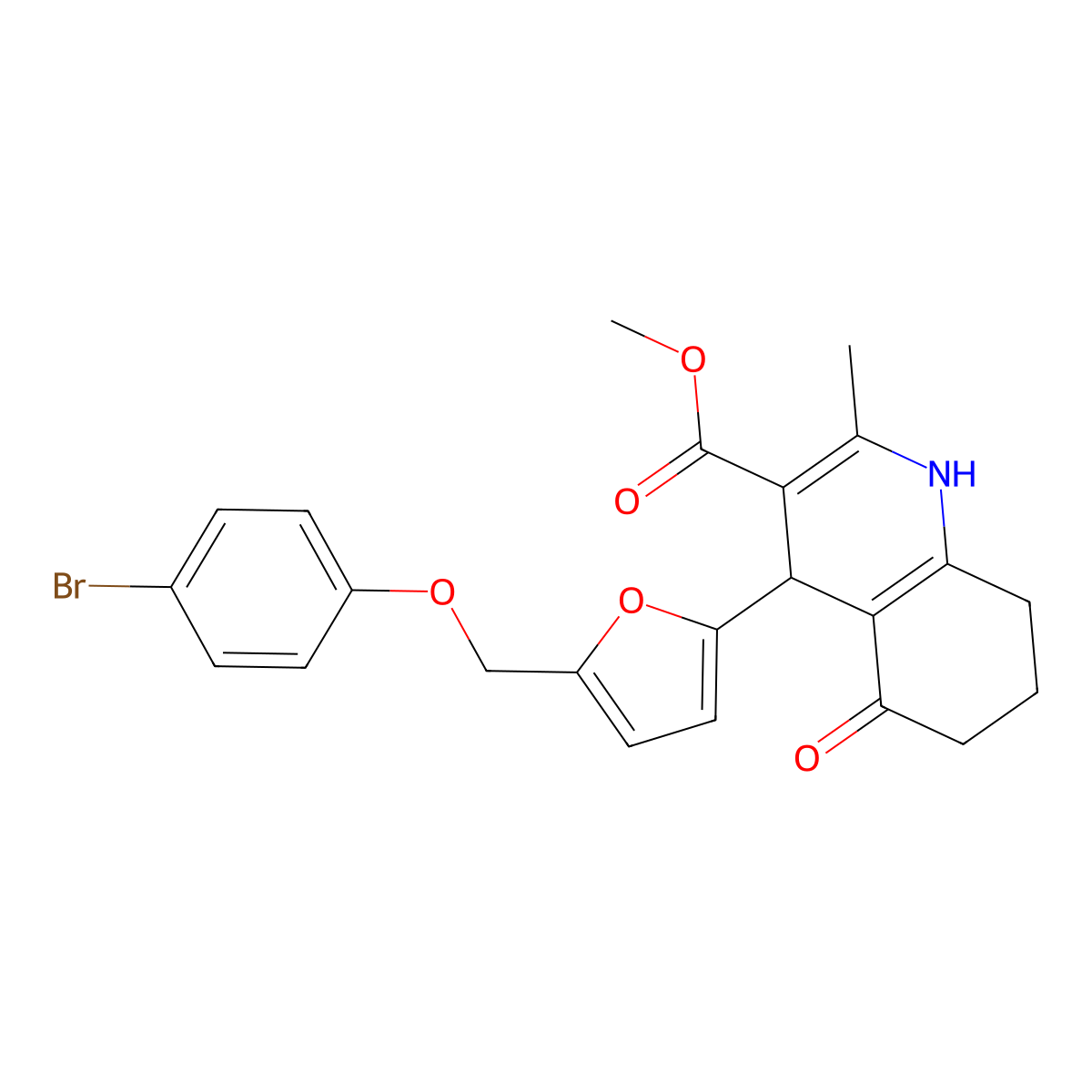 Methyl 4-(5-((4-bromophenoxy)methyl)furan-2-yl)-2-methyl-5-oxo-1,4,5,6,7,8-hexahydroquinoline-3-carboxylate molecular structure, CAS 445031-48-1