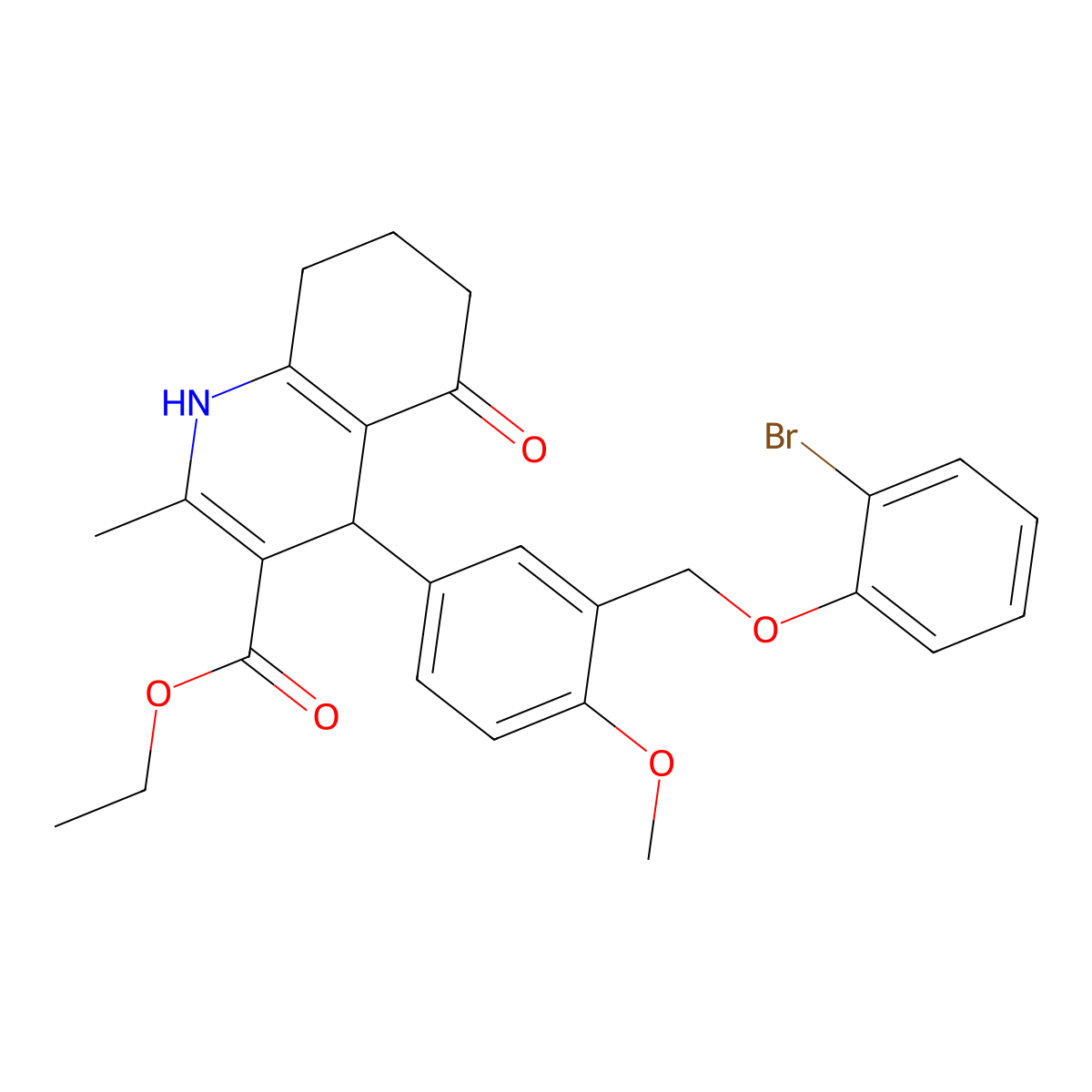 Ethyl 4-{3-[(2-bromophenoxy)methyl]-4-methoxyphenyl}-2-methyl-5-oxo-1,4,5,6,7,8-hexahydro-3-quinolinecarboxylate molecular structure, CAS 445031-59-4