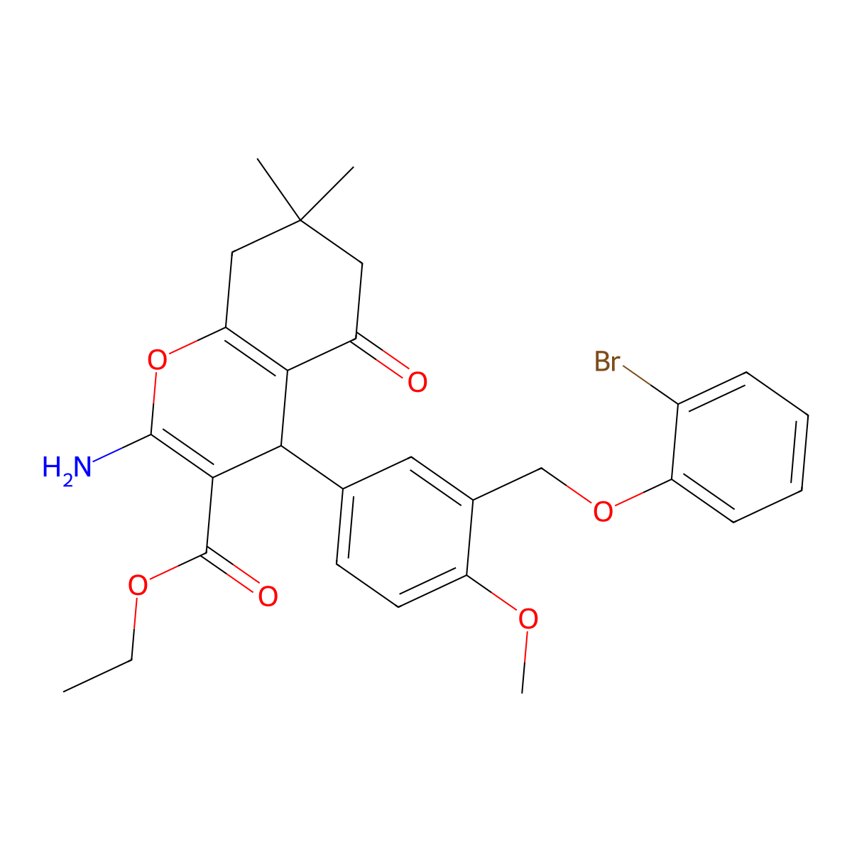 ethyl 2-amino-4-{3-[(2-bromophenoxy)methyl]-4-methoxyphenyl}-7,7-dimethyl-5-oxo-5,6,7,8-tetrahydro-4H-chromene-3-carboxylate molecular structure, CAS 445031-62-9