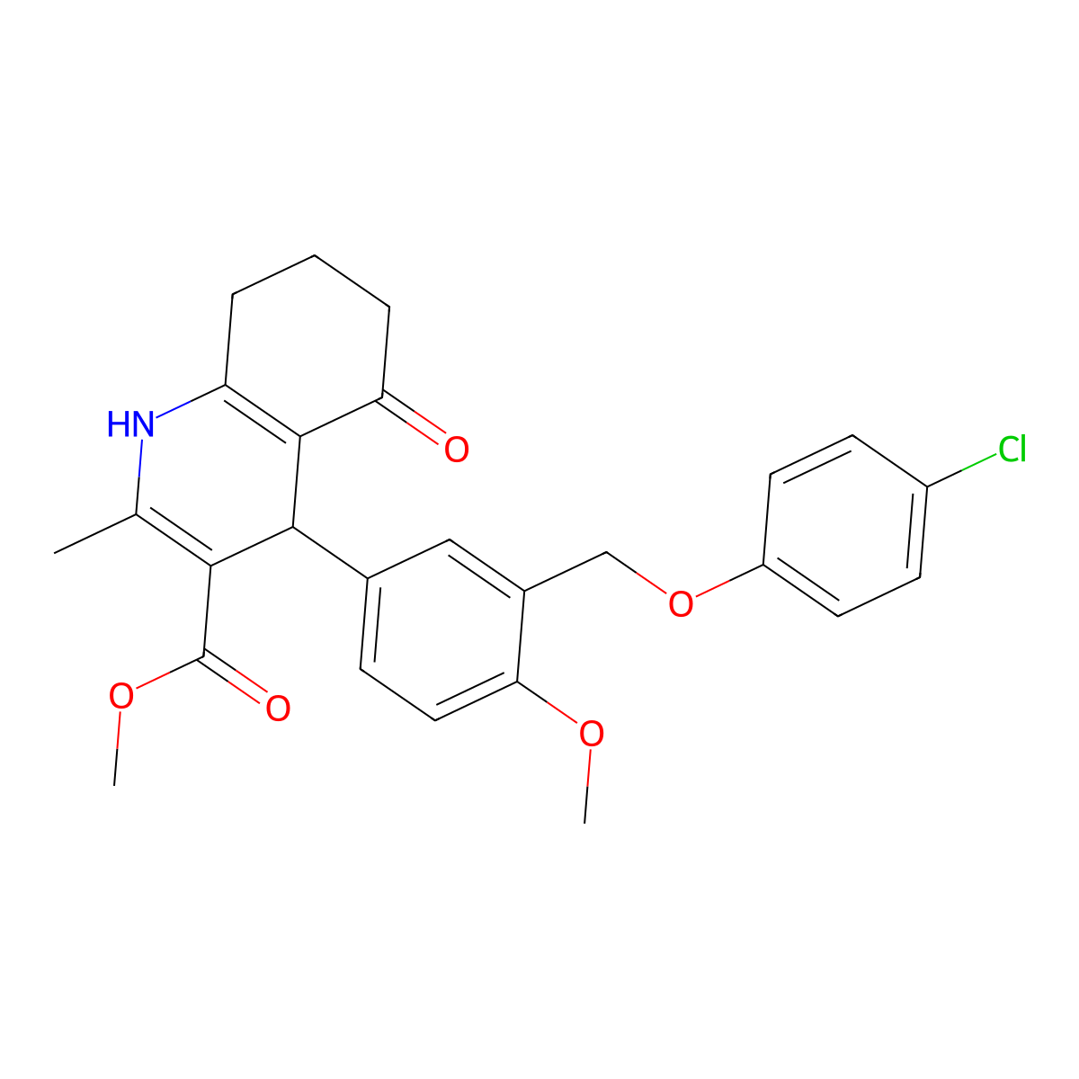 Methyl 4-{3-[(4-chlorophenoxy)methyl]-4-methoxyphenyl}-2-methyl-5-oxo-1,4,5,6,7,8-hexahydro-3-quinolinecarboxylate molecular structure, CAS 445031-64-1