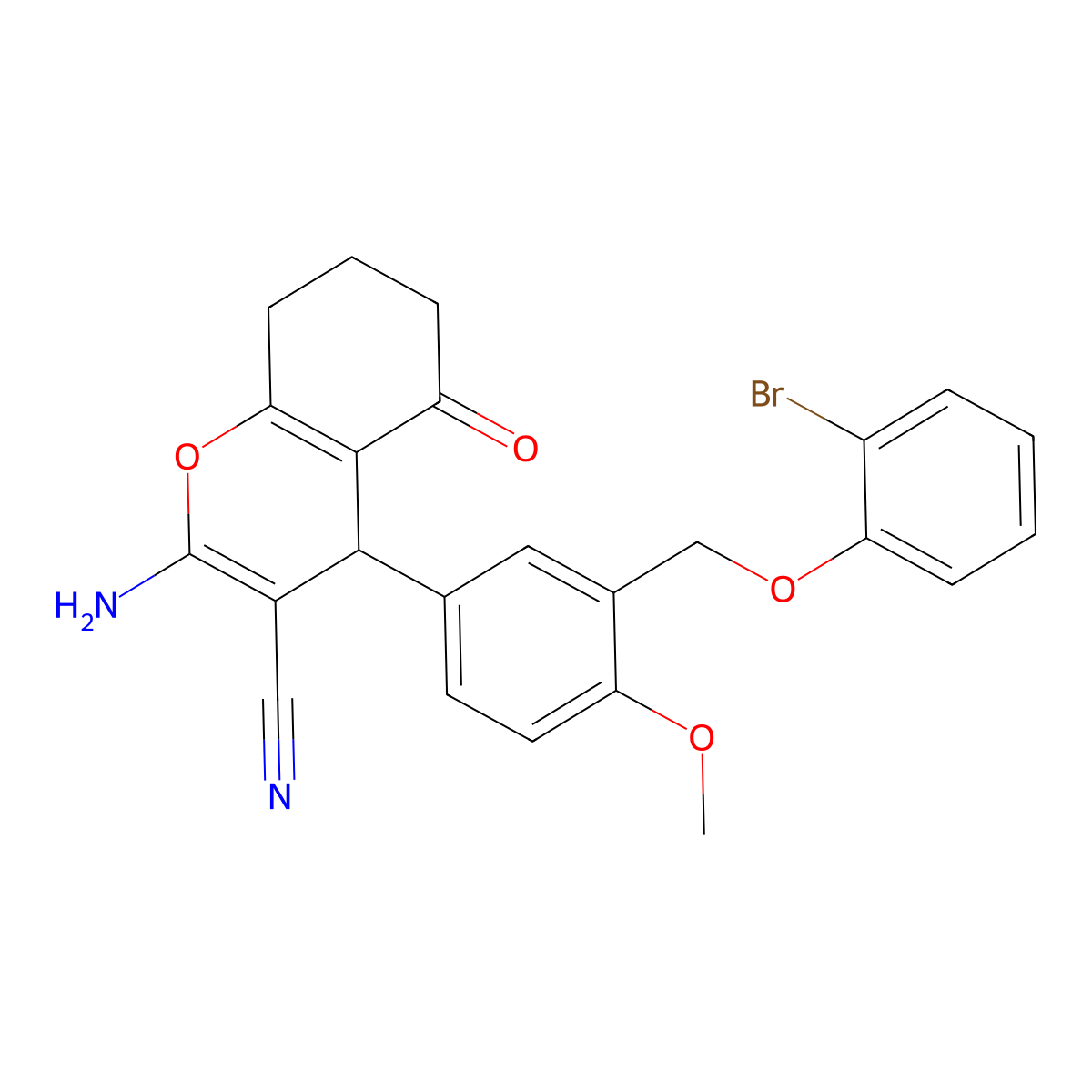 2-Amino-4-[3-[(2-bromophenoxy)methyl]-4-methoxyphenyl]-5-oxo-4,6,7,8-tetrahydrochromene-3-carbonitrile molecular structure, CAS 445031-65-2