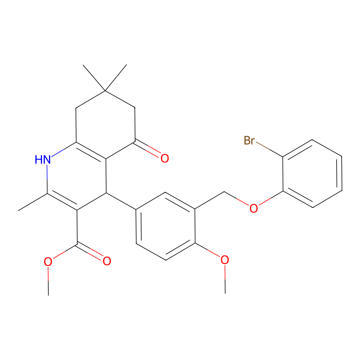 Methyl 4-{3-[(2-bromophenoxy)methyl]-4-methoxyphenyl}-2,7,7-trimethyl-5-oxo-1,4,5,6,7,8-hexahydro-3-quinolinecarboxylate molecular structure, CAS 445031-68-5