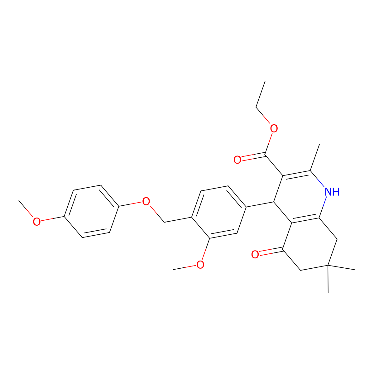 Ethyl 4-{3-methoxy-4-[(4-methoxyphenoxy)methyl]phenyl}-2,7,7-trimethyl-5-oxo-1,4,5,6,7,8-hexahydro-3-quinolinecarboxylate molecular structure, CAS 445031-74-3